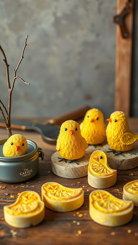 DIY Chick Stamps made from yellow sponges and decorative elements