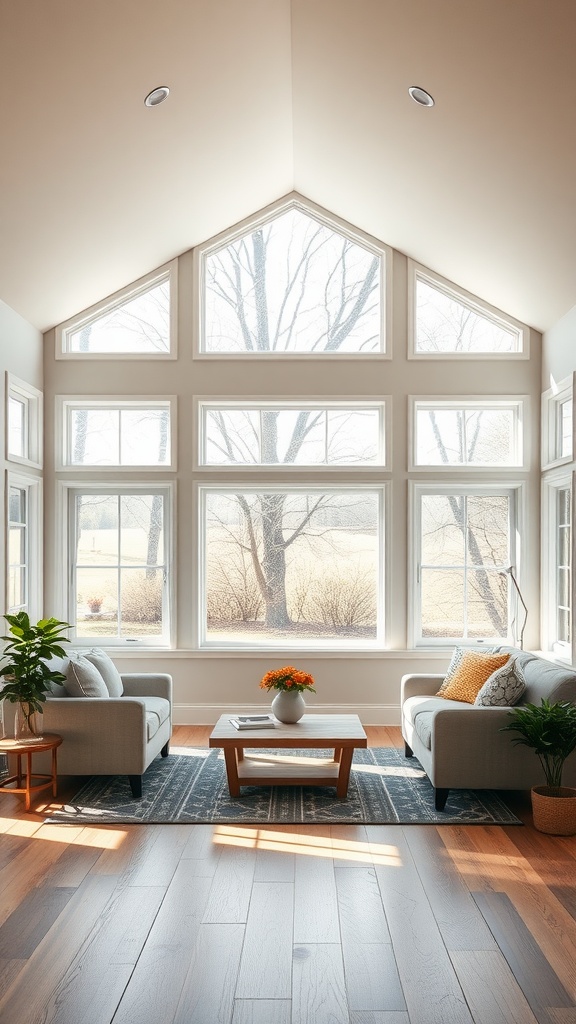 A bright and airy ranch-style living room with large windows and comfortable seating.