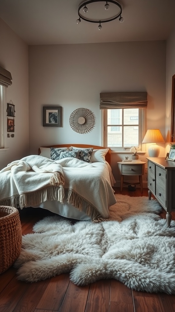 Cozy shared bedroom with soft fabrics and warm textures