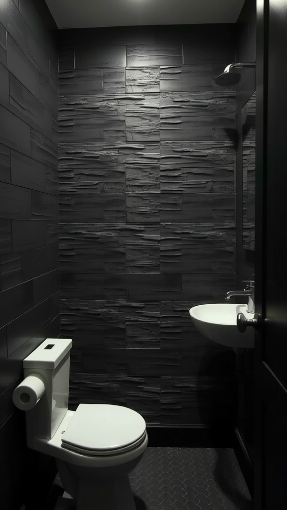 Small dark bathroom with textured black walls