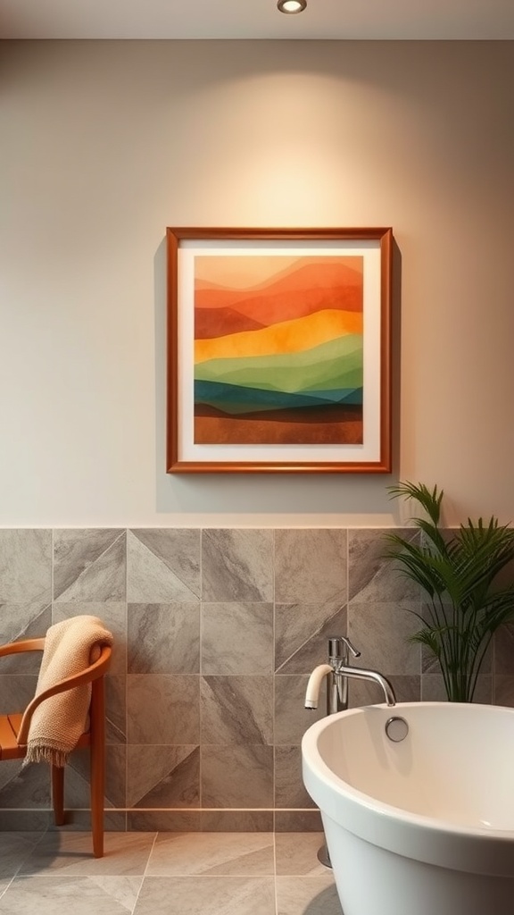 Warm and inviting artwork in a modern bathroom setting