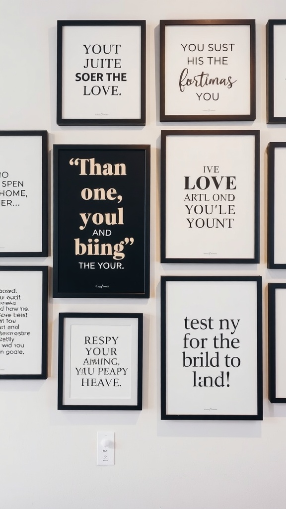 A collection of framed inspirational quotes on a wall