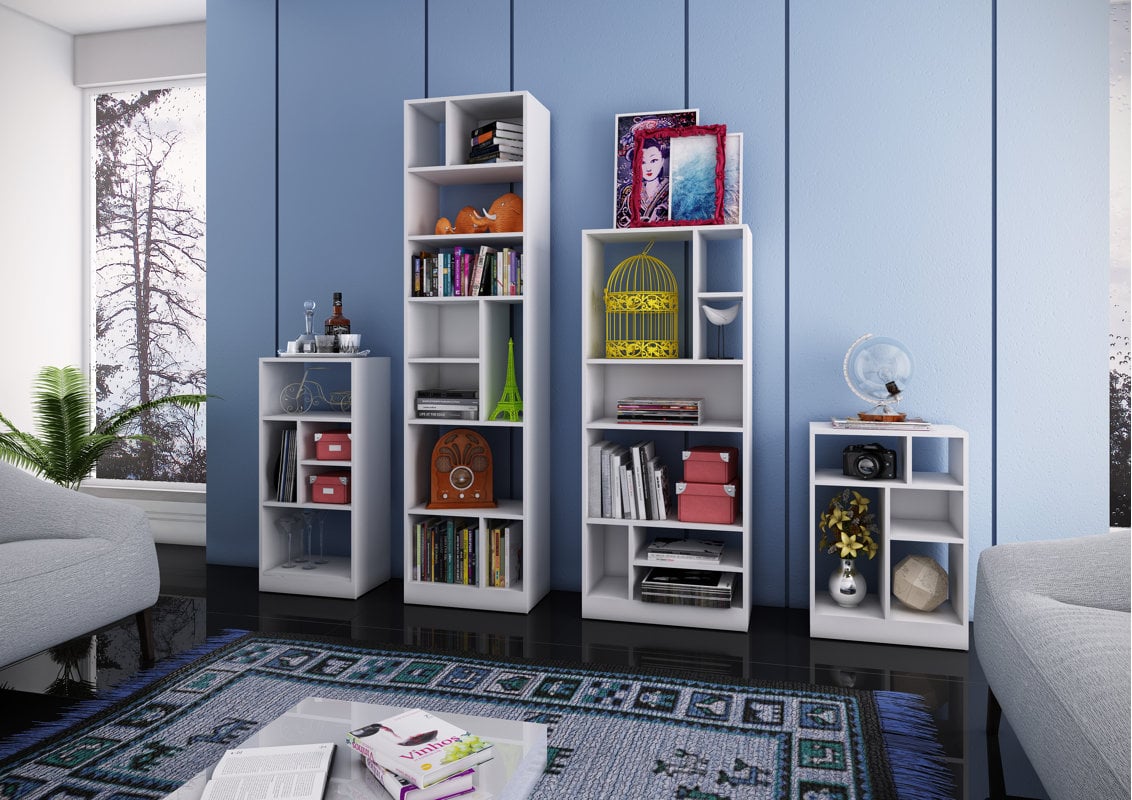 Modular White Column Bookcases