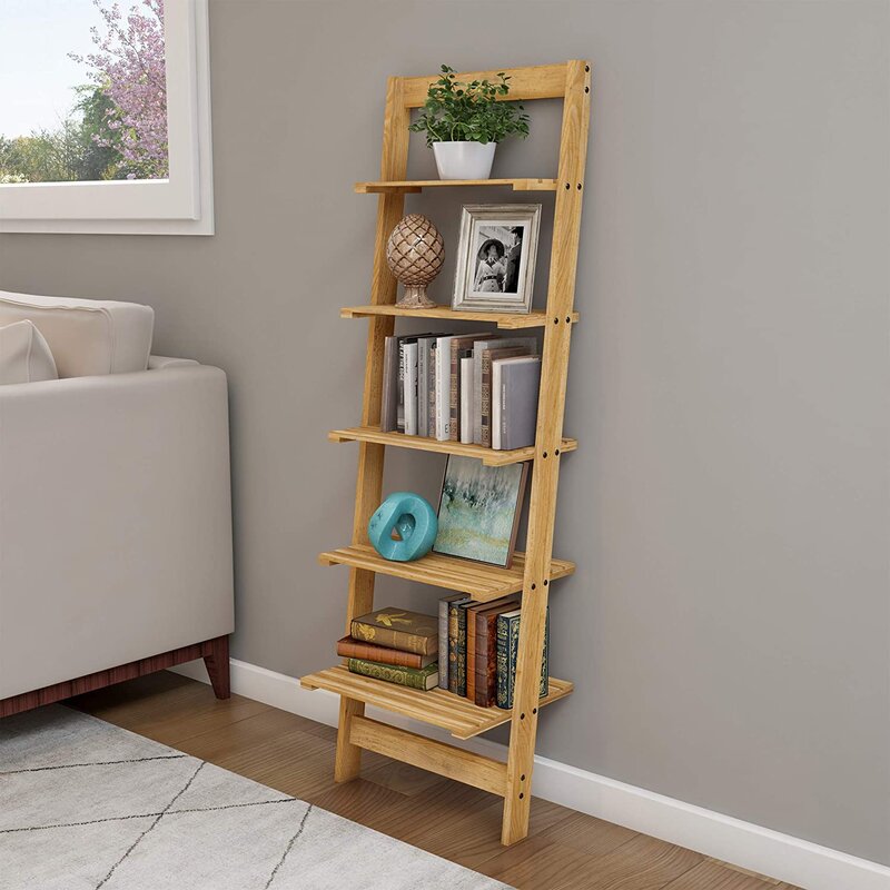 Slanted Wooden Ladder Shelf