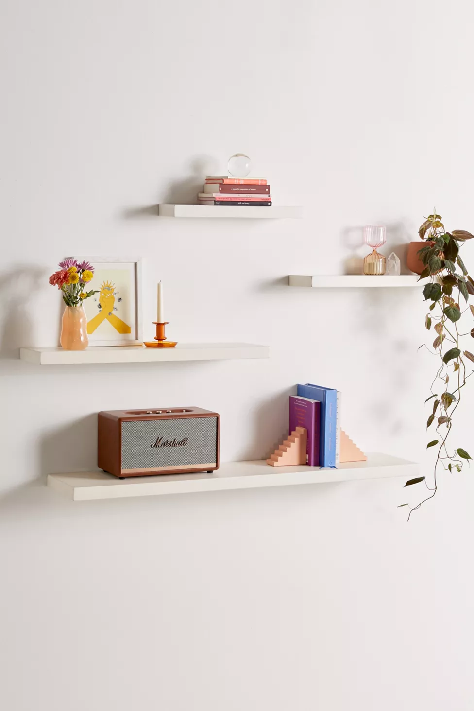 Tiered Floating White Shelves