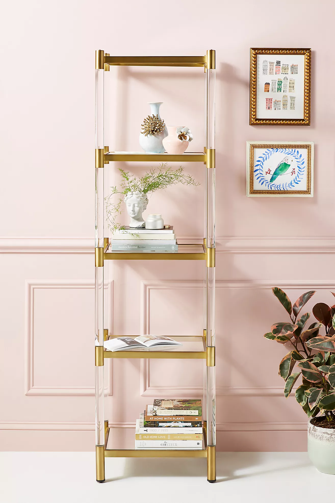Brass and Lucite Tower Shelf