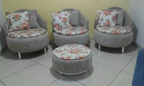 Upholstered Armchairs and Ottoman Set